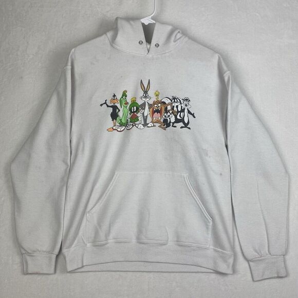 Looney Tunes Graphic Sweater Adult Small White Hoodie Sweatshirt Pullover Casual - Picture 2 of 11